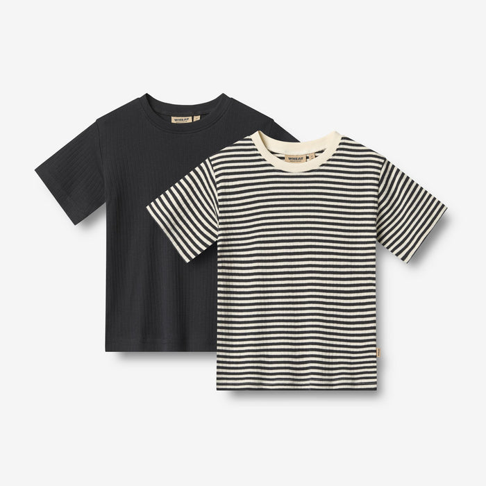 Wheat Main 2 Rib T-shirt S/S Fabian T-Shirt 9432 navy rib stripe