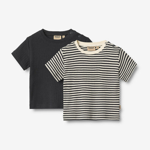 Wheat Main 2 Rib T-shirt S/S Fabian T-Shirt 9432 navy rib stripe