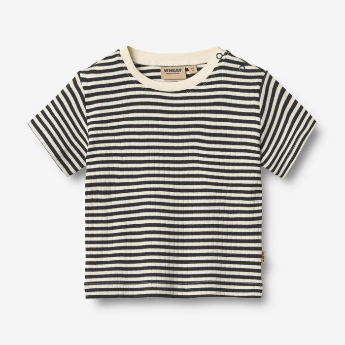 Wheat Main 2 Rib T-shirt S/S Fabian T-Shirt 9432 navy rib stripe