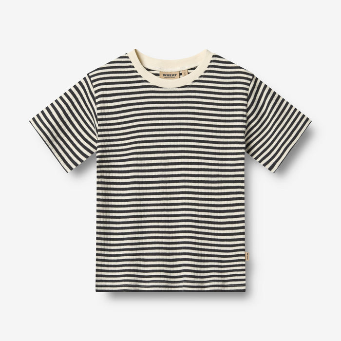 Wheat Main 2 Rib T-shirt S/S Fabian T-Shirt 9432 navy rib stripe