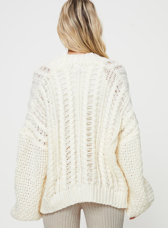 product Abner Cable Cardigan Cream Princess Polly  Long