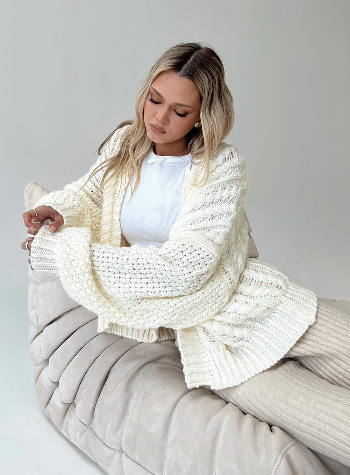product Abner Cable Cardigan Cream Princess Polly  Long