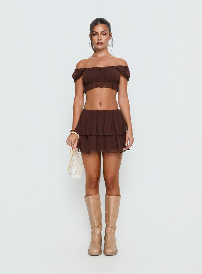 Ackee Tiered Mini Skort Brown