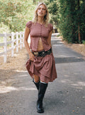 front view of model wearing Princess Polly Alixandra Ruched Midi Skirt Red Check Midi Skirts