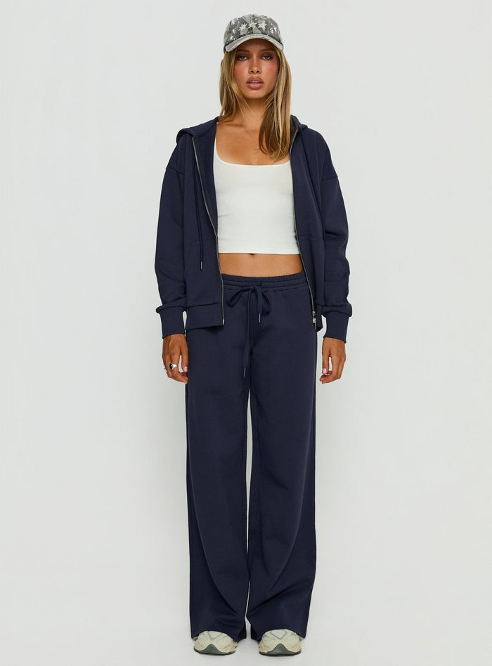 front view of model wearing Princess Polly All Day Oversized Hoodie Navy cropped