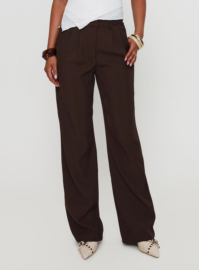 back view of model wearing Princess Polly Ambient Wide Leg Pant Chocolate High Waisted Pants