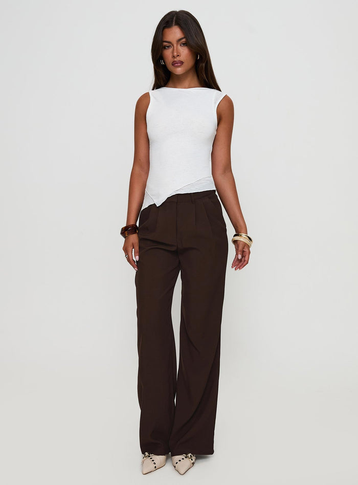 front view of model wearing Princess Polly Ambient Wide Leg Pant Chocolate High Waisted Pants