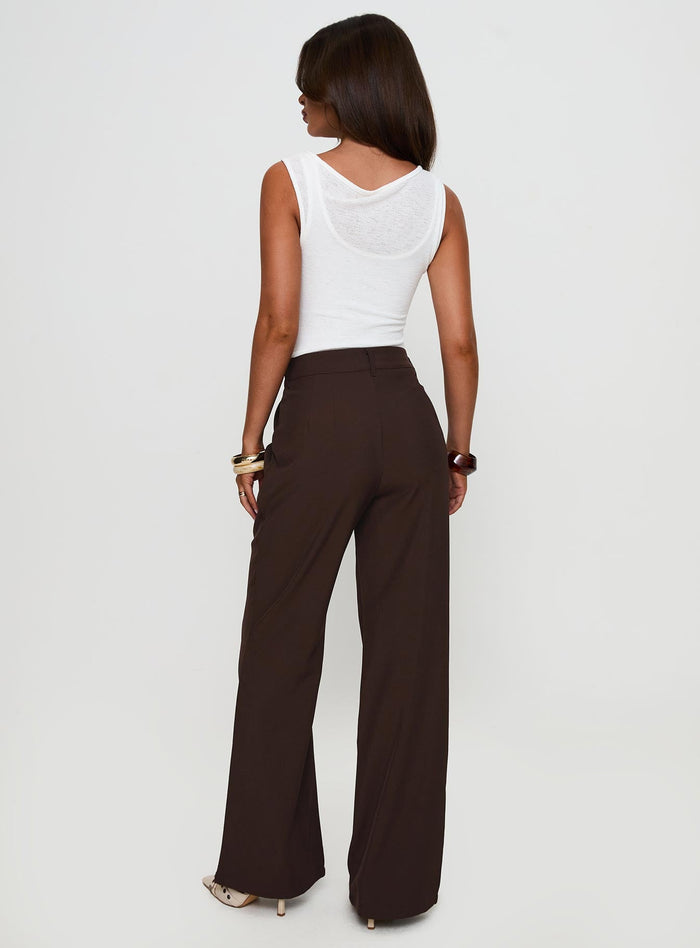 back view of model wearing Princess Polly Ambient Wide Leg Pant Chocolate High Waisted Pants