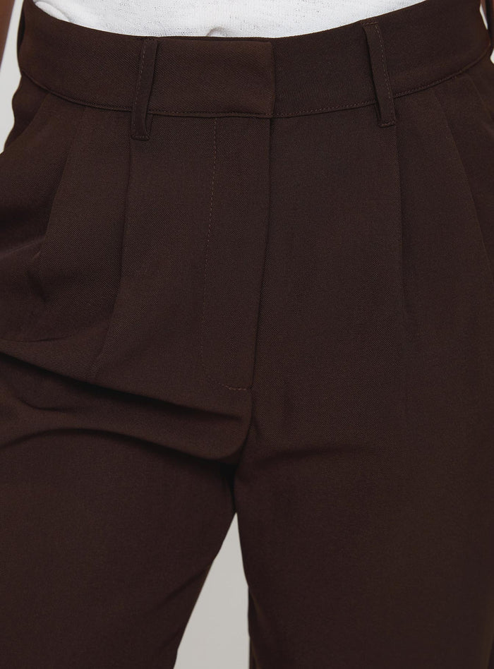 side view of model wearing Princess Polly Ambient Wide Leg Pant Chocolate High Waisted Pants