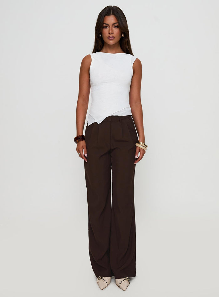 front view of model wearing Princess Polly Ambient Wide Leg Pant Chocolate High Waisted Pants