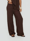 Showcasing Amibella Mid Rise Wide Leg Pants Brown / Cream Stripe womens-regular-pants mid-rise front view of model wearing