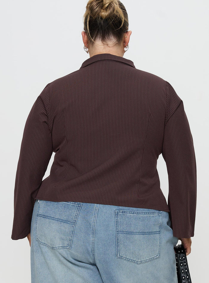 Anni Pinstripe Shirt Brown Curve
