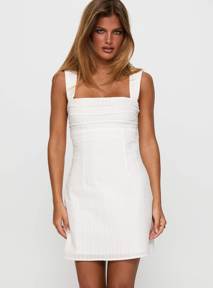 front view of model wearing Princess Polly Anyone But You Mini Dress White Square Neck