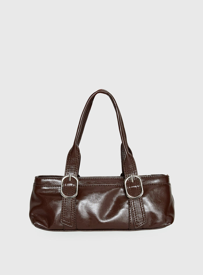 Aperture Faux Leather Shoulder Bag Brown