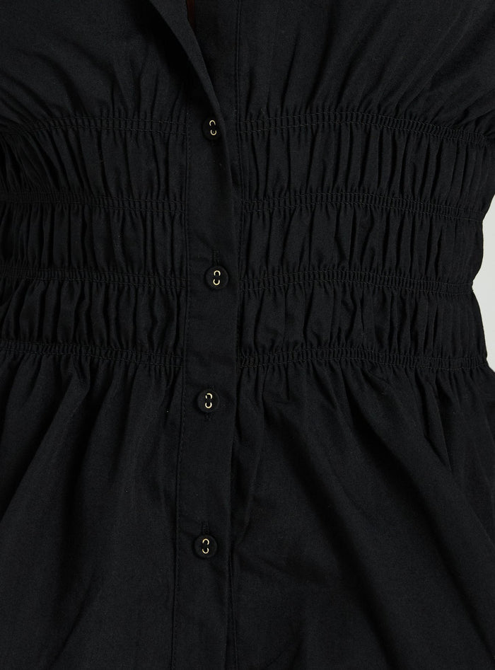 As You Are Shirred Button Up Top Black