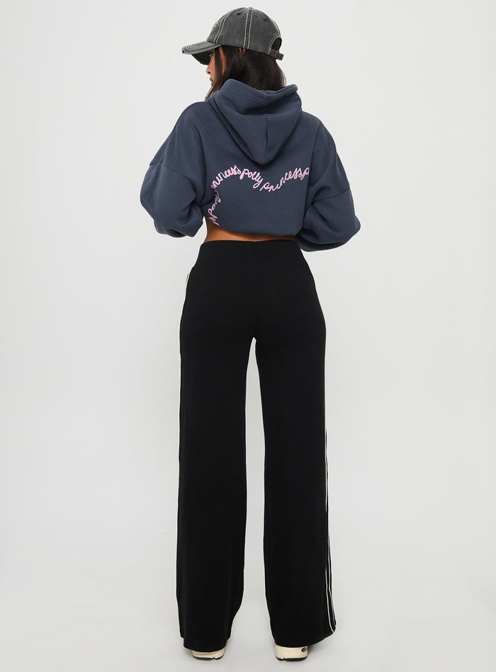 back view of model wearing Princess Polly Ascenda Straight Leg Track Pant Black High Waisted Pants