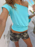 Ashlinn Off Shoulder Drapey Top Turquoise