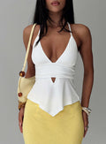 front view of model wearing Princess Polly Averee Halter Top White Sleeveless Plunger