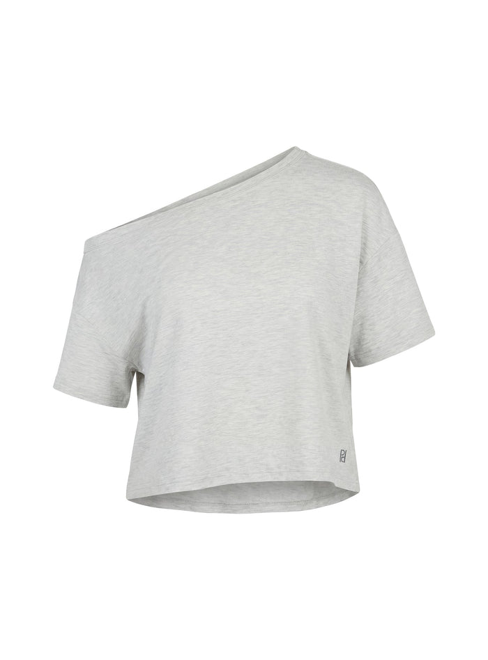 Bailea Off Shoulder Cropped Tee Grey Marle