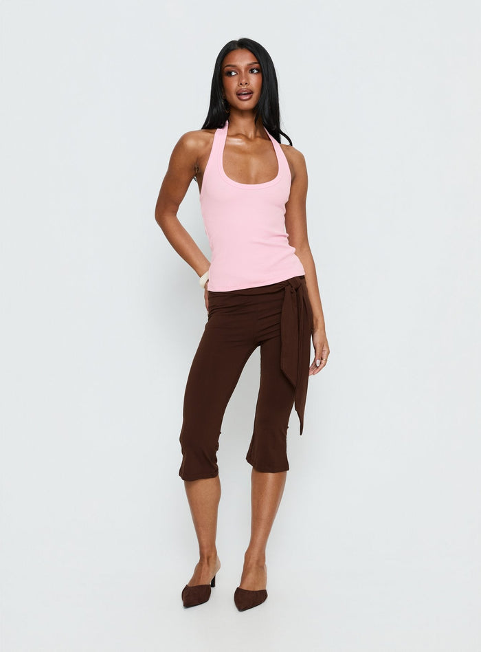 Baseline Scoop Halter Rib Vest Pink