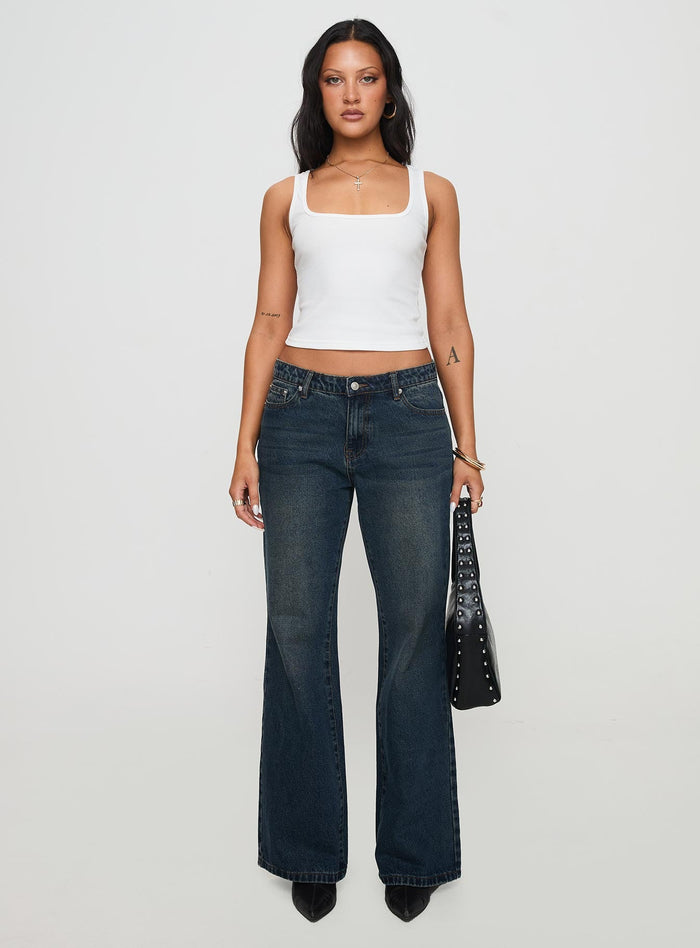 front view of model wearing Princess Polly Baseline Square Neck Rib Tank Top White Sleeveless Square Neck
