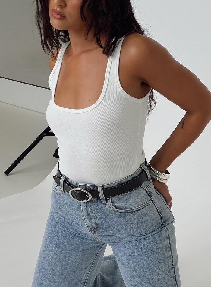 Baseline Square Neck Rib Tank Top White Sleeveless Square Neck