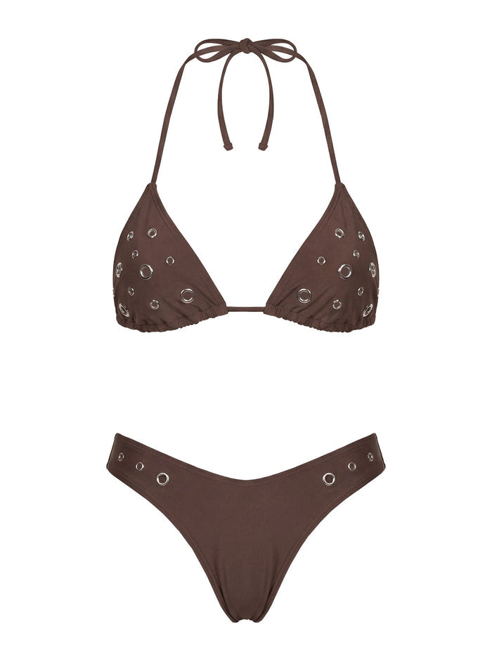 Beach Babe Eyelet Detail Bikini Top Brown