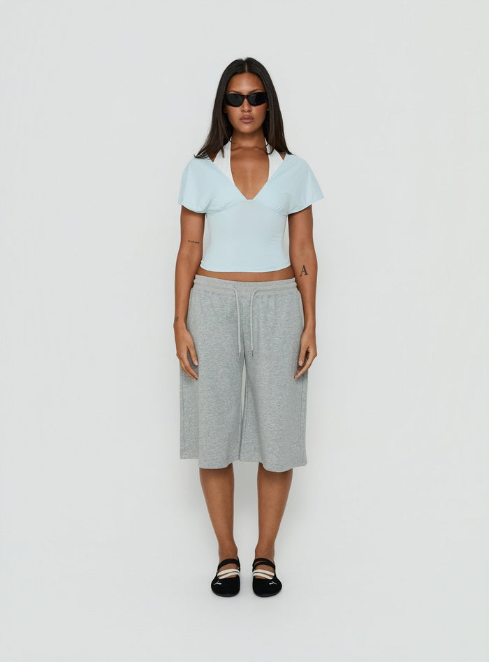 Beea Layered Halter Short Sleeve Top Blue / White