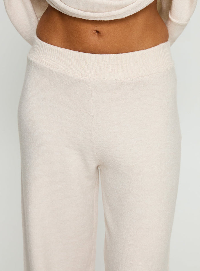 back view of model wearing Princess Polly Bekki Wide Leg Knit Pant Oat High Rise Pants
