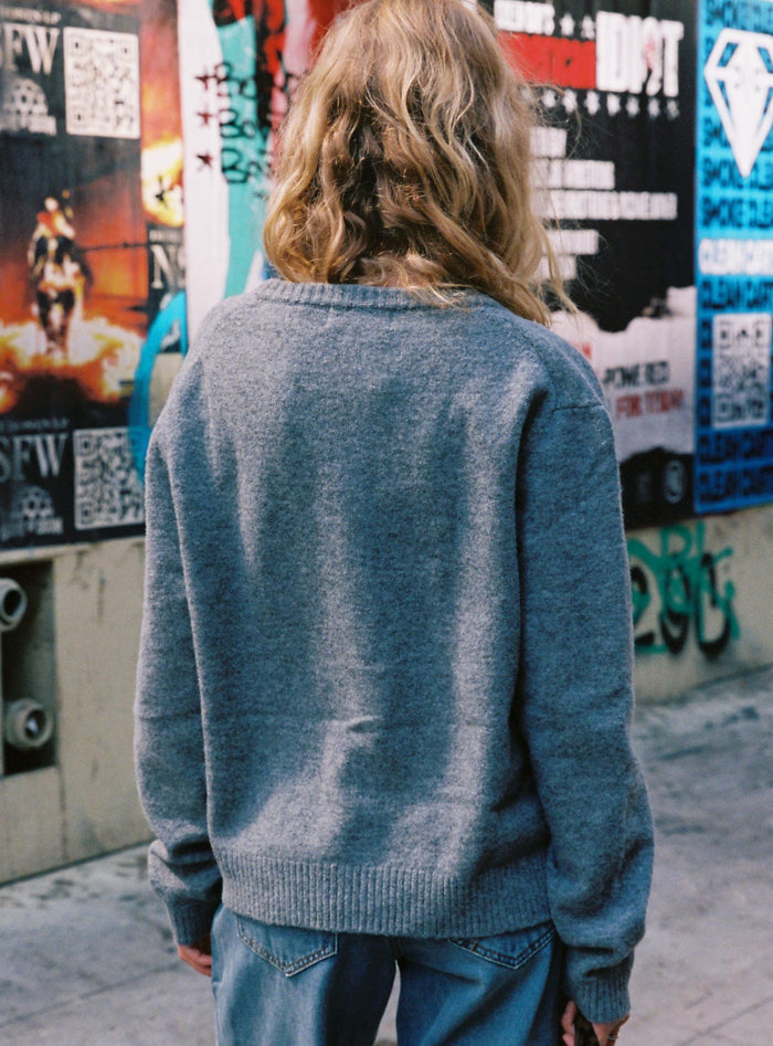 back view of model wearing Princess Polly Better Than Fiction Cardigan Grey Long