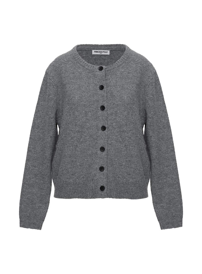 front view of model wearing Princess Polly Better Than Fiction Cardigan Grey Long