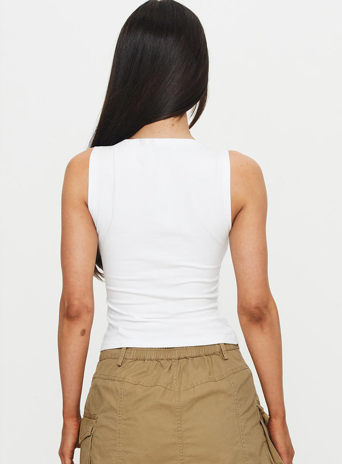 Bleeker High Neck Top White Sleeveless Crew Neck