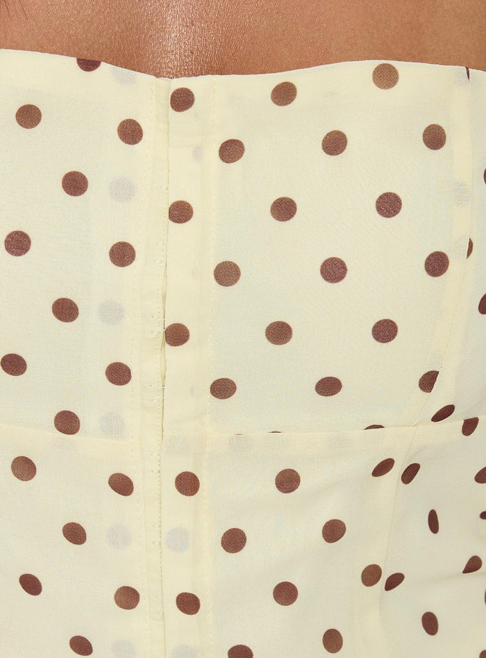 Bon Bon Tie Neck Top Yellow / Brown Polka