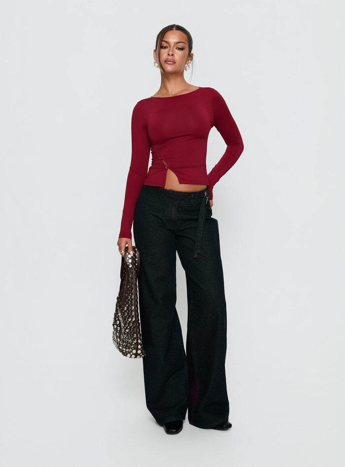 front view of model wearing Princess Polly Boxie Mid Rise Wide Leg Jeans Washed Black Mid Rise Jeans Jeans