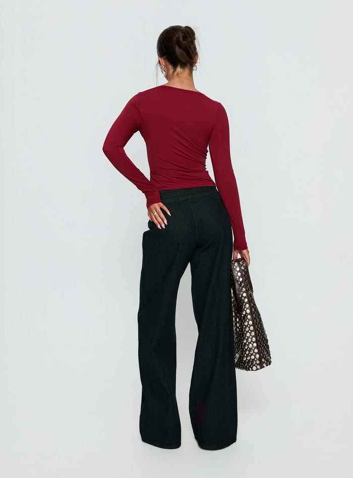 back view of model wearing Princess Polly Boxie Mid Rise Wide Leg Jeans Washed Black Mid Rise Jeans Jeans
