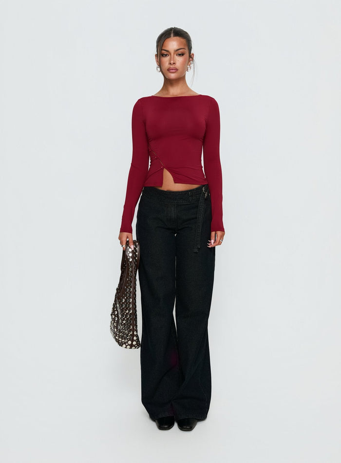 front view of model wearing Princess Polly Boxie Mid Rise Wide Leg Jeans Washed Black Mid Rise Jeans Jeans
