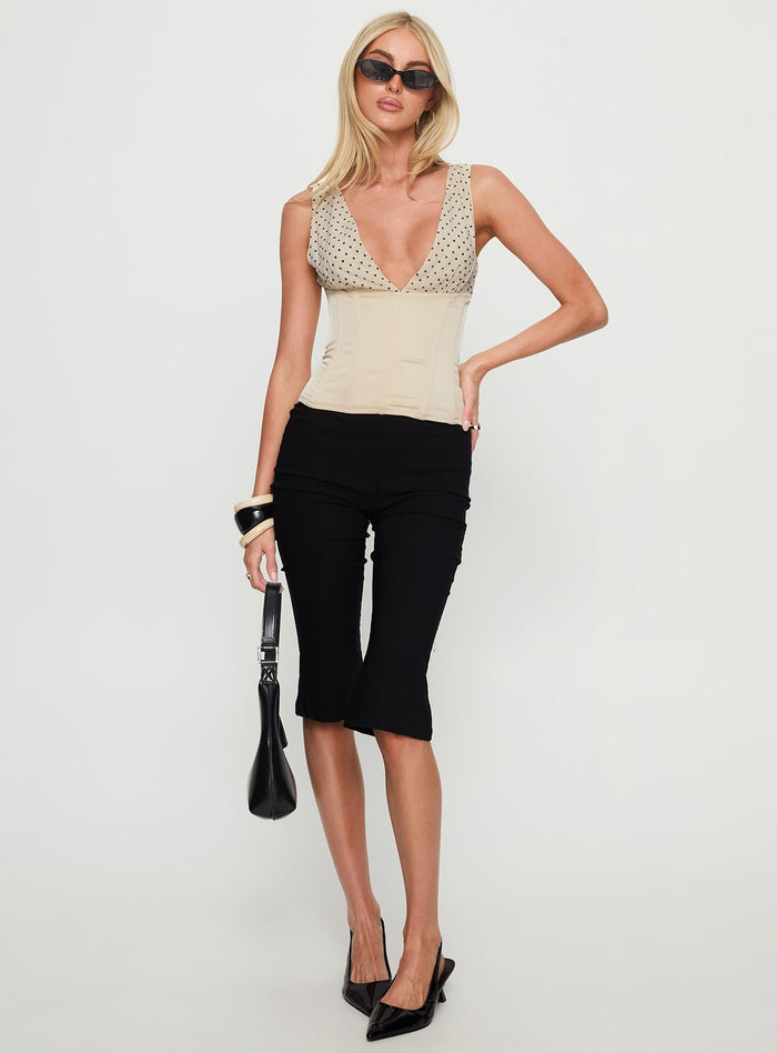 Briannah Contrast Corset Top Cream Polka Dot