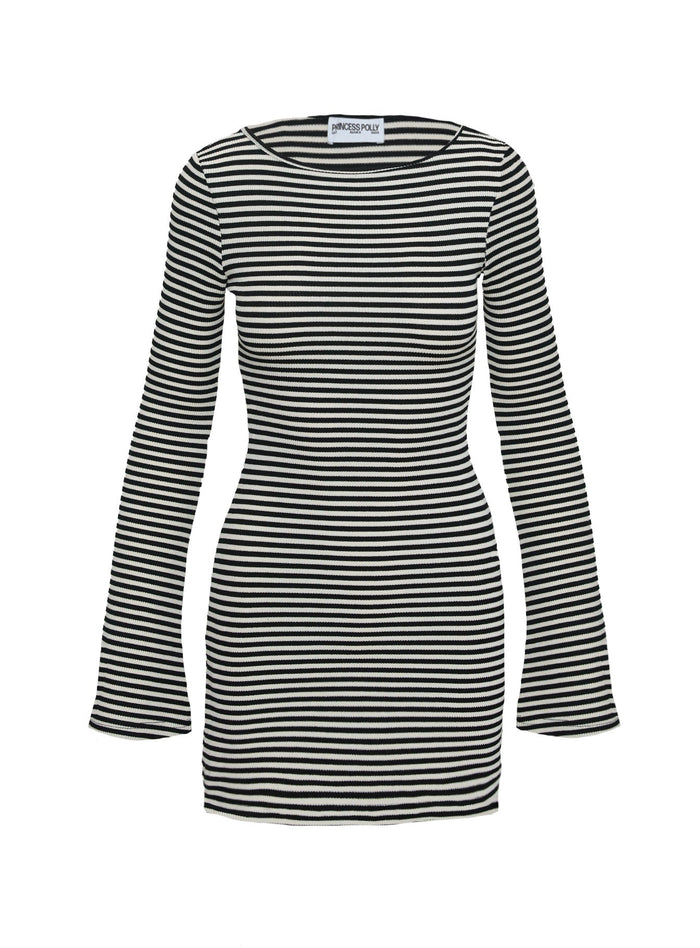 product Princess Polly Bryanna Long Sleeve Mini Dress Black / White Crew Neck