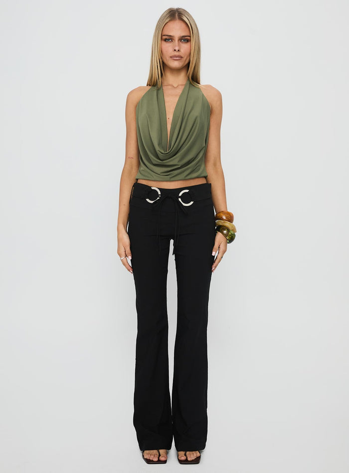 Carefree Days Jersey Cowl Neck Top Khaki