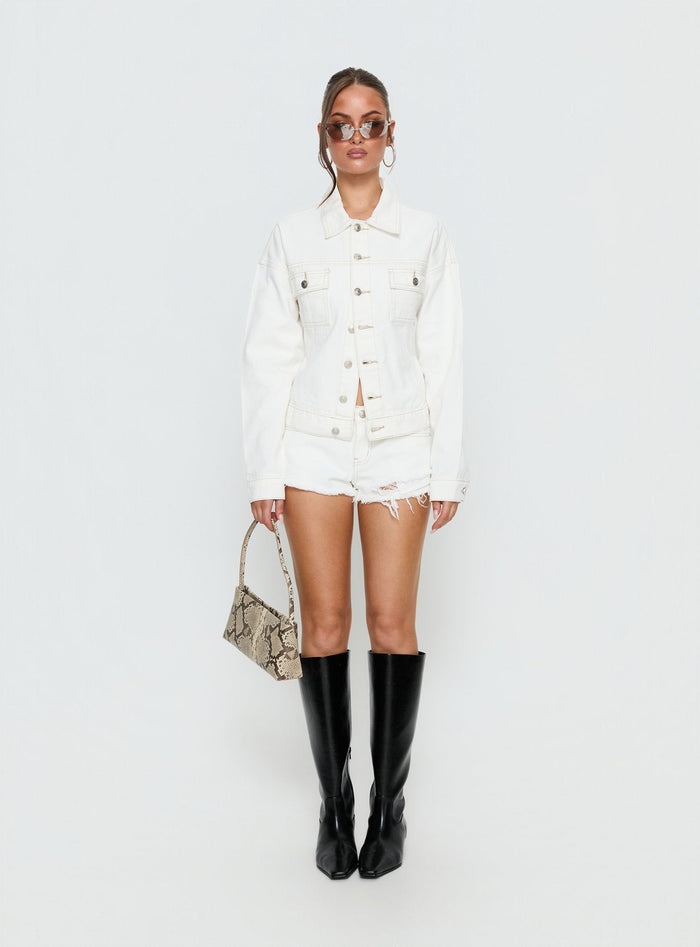 Caresse Cinched Denim Jacket White