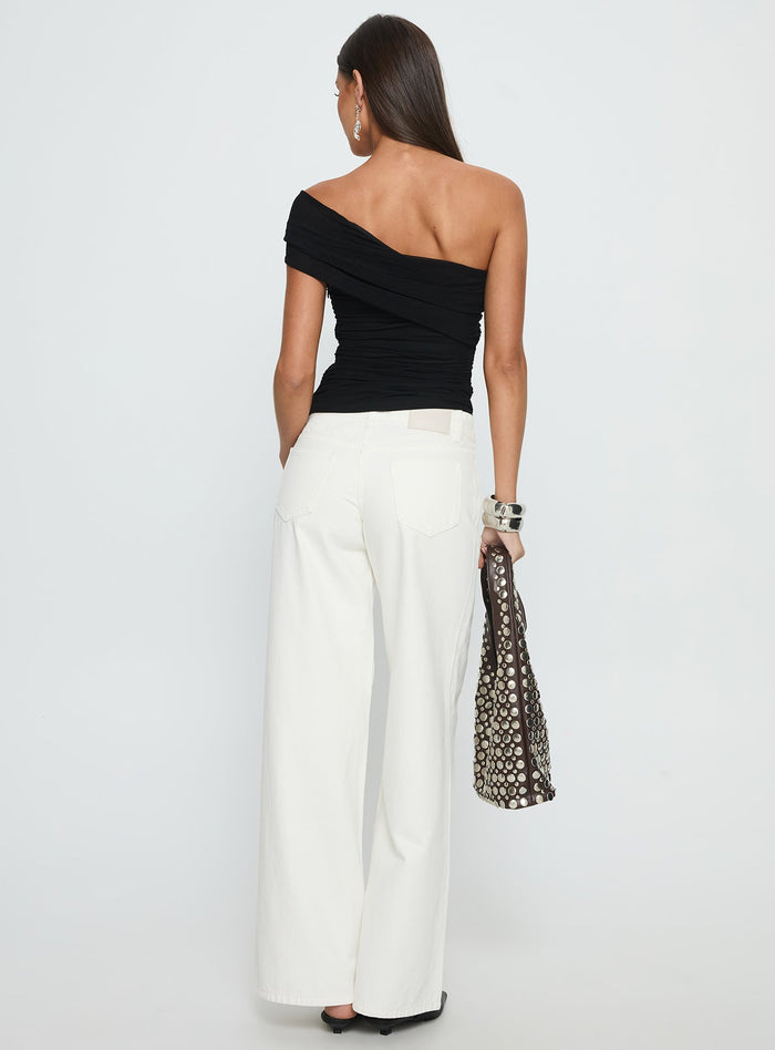 back view of model wearing Princess Polly Catiana Low Rise Wide Leg Jeans White Low Rise Jeans