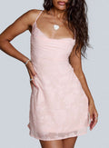 front view of model wearing Princess Polly Celena Mini Dress Pink Burnout Cowl Neck