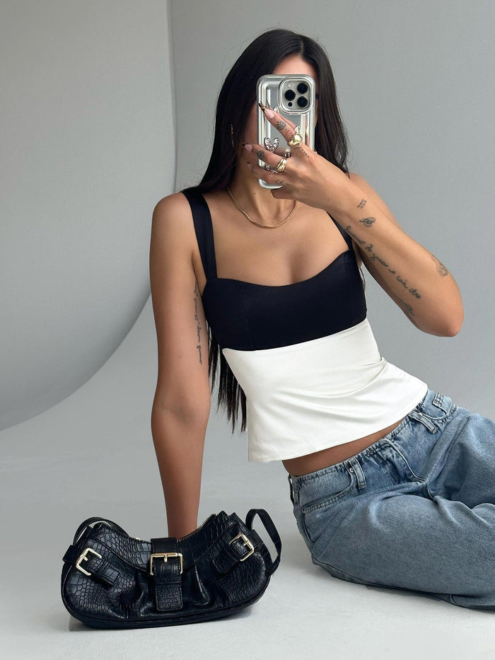 product Princess Polly Sleeveless Square Neck  Chantell Top Black / Cream