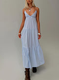 front view of model wearing Princess Polly Chelsea Maxi Dress Blue Plunger