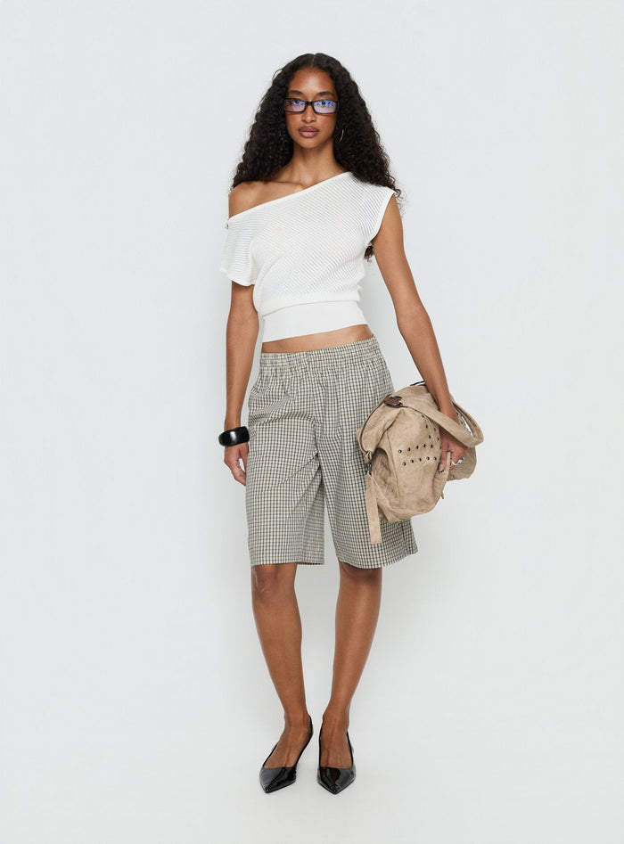 Cloud Tempo Boat Neck Cinched Knit Top White
