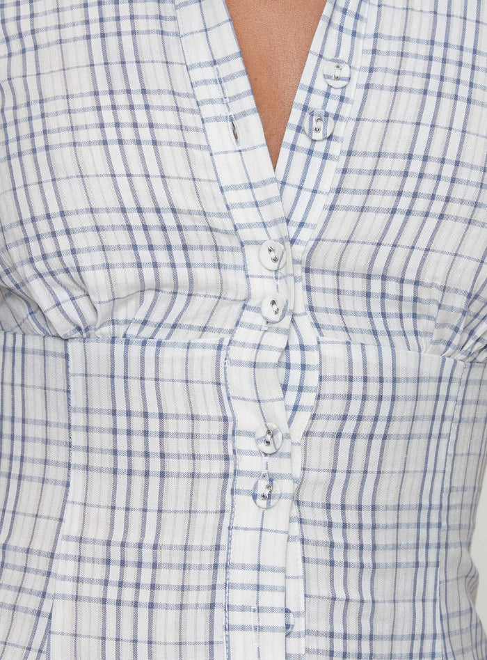 product Princess Polly Cottesloe Blouse Top Blue Check Short Sleeves V-Neck