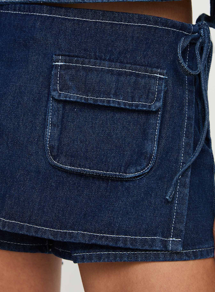 product Princess Polly Countryside Skort Blue Denim Low Rise Shorts