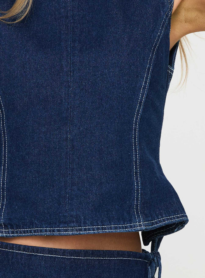 product Princess Polly Countryside Top Denim Sleeveless Crew Neck