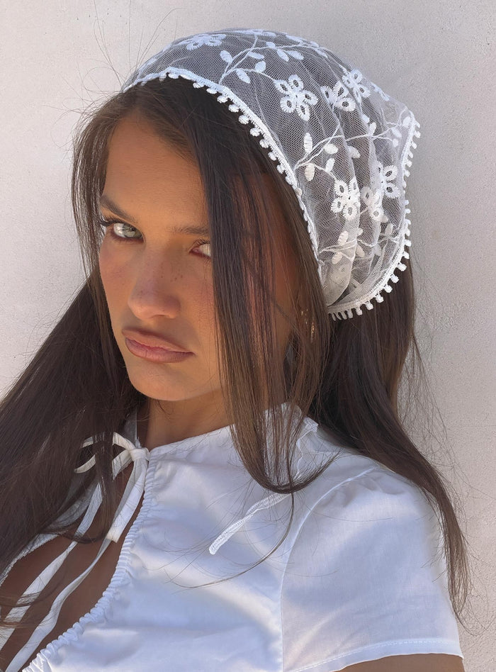Creme Brulee Lace Hair Scarf White