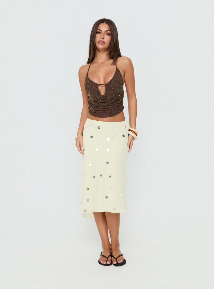 Danee Beaded Mesh Halter Top Brown